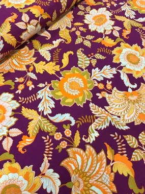 100% Viscose - Floral Print Purple & Gold XN185