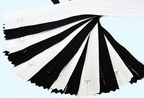 12" Zipper YKK #3 Skirt & Dress ~ 6 Black and 6 White (12 Zippers / Pack)