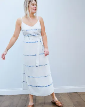 BD 6422 Smocked waist maxi dress in indigo white