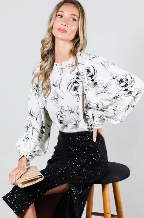 Black and White Floral Top