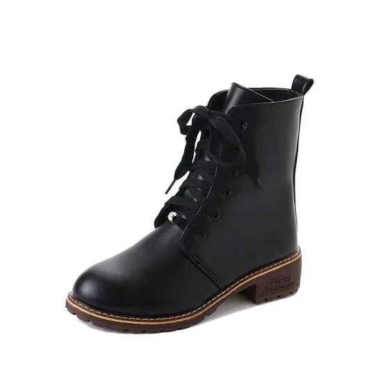 Black Cross Strap Flat Martin Boots