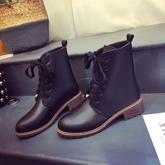 Black Cross Strap Flat Martin Boots