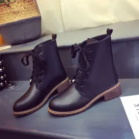 Black Cross Strap Flat Martin Boots