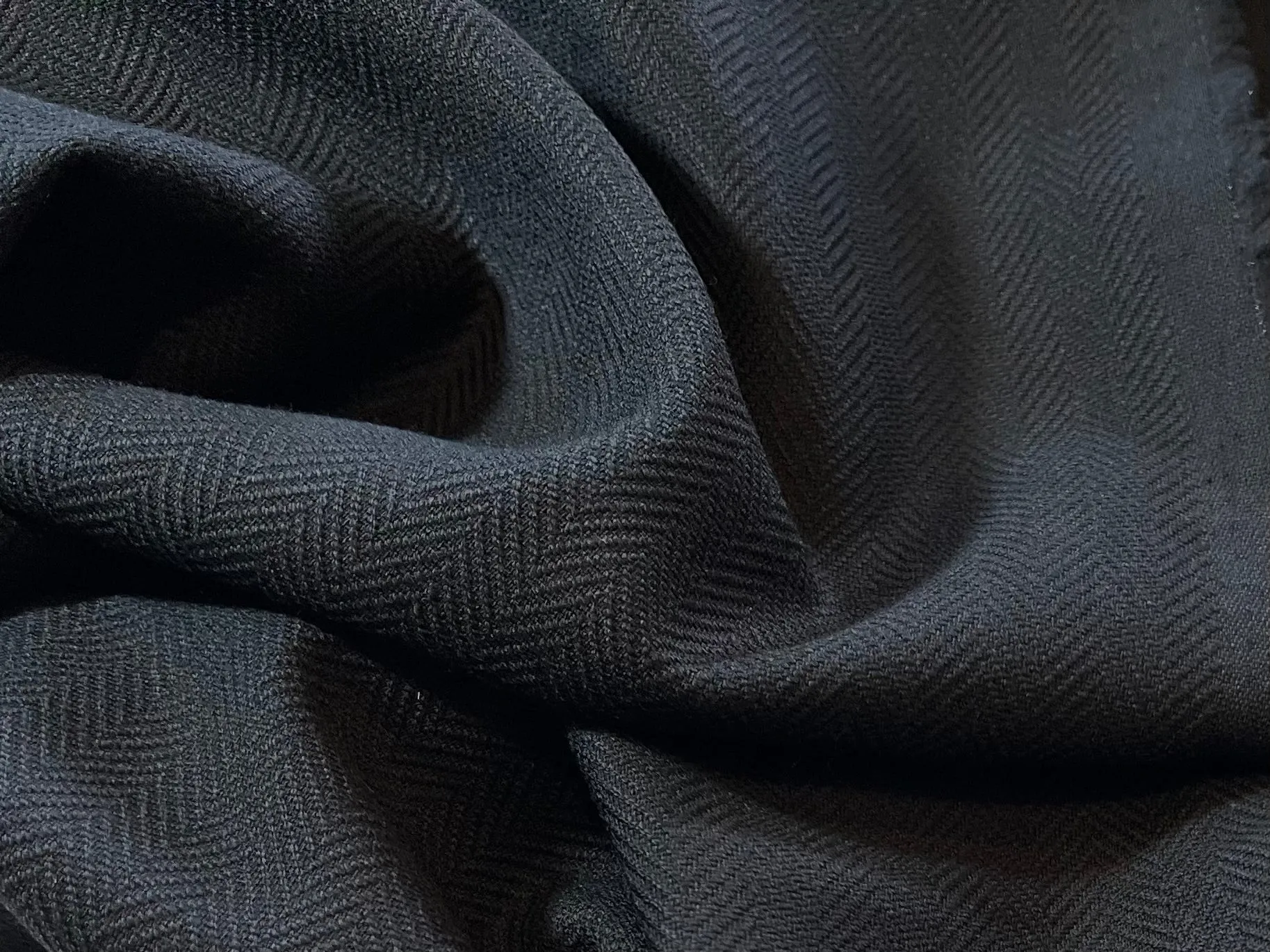 Black Lightweight 100% Wool Herringbone     1/4 Metre Price