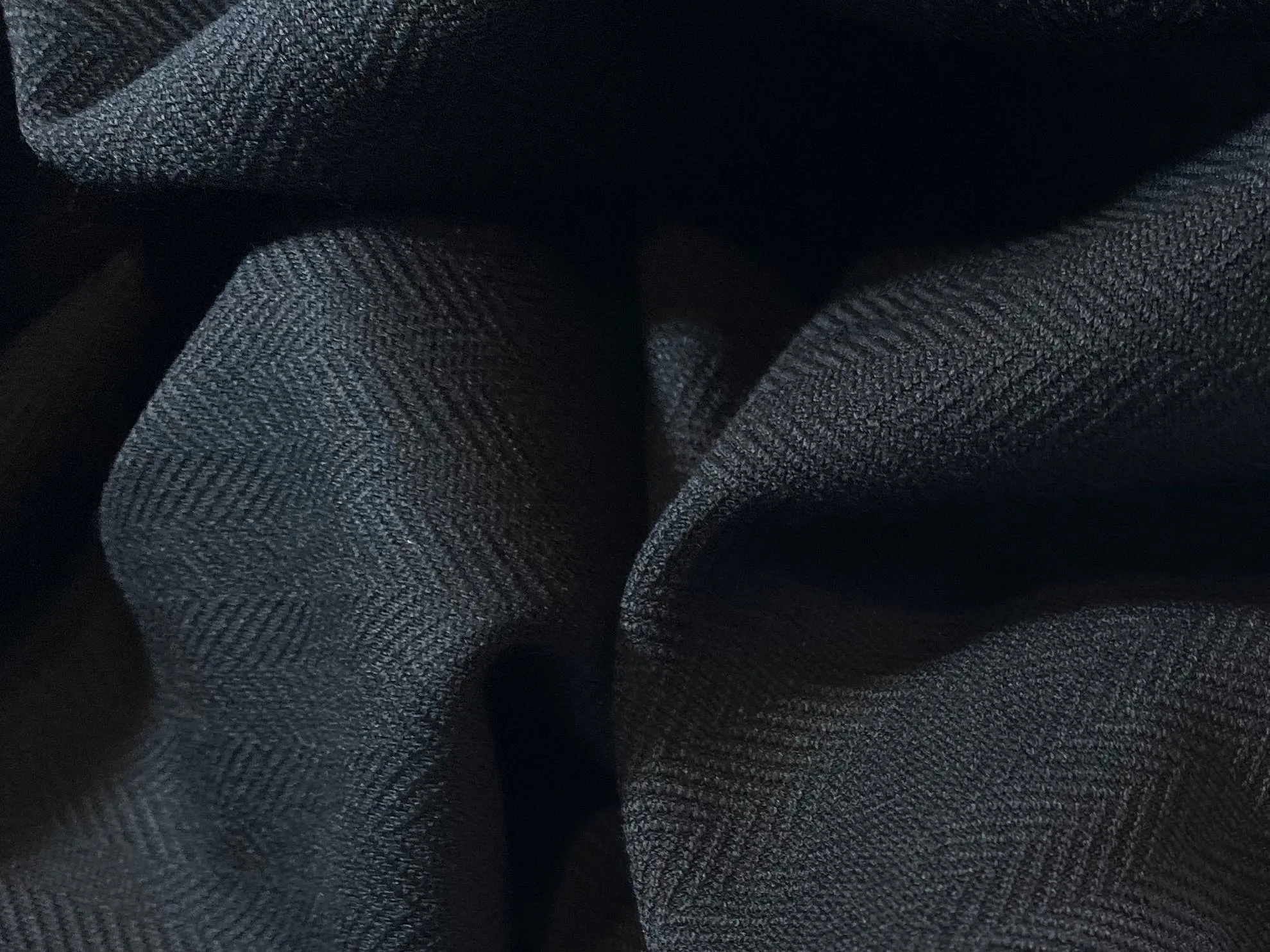 Black Lightweight 100% Wool Herringbone     1/4 Metre Price