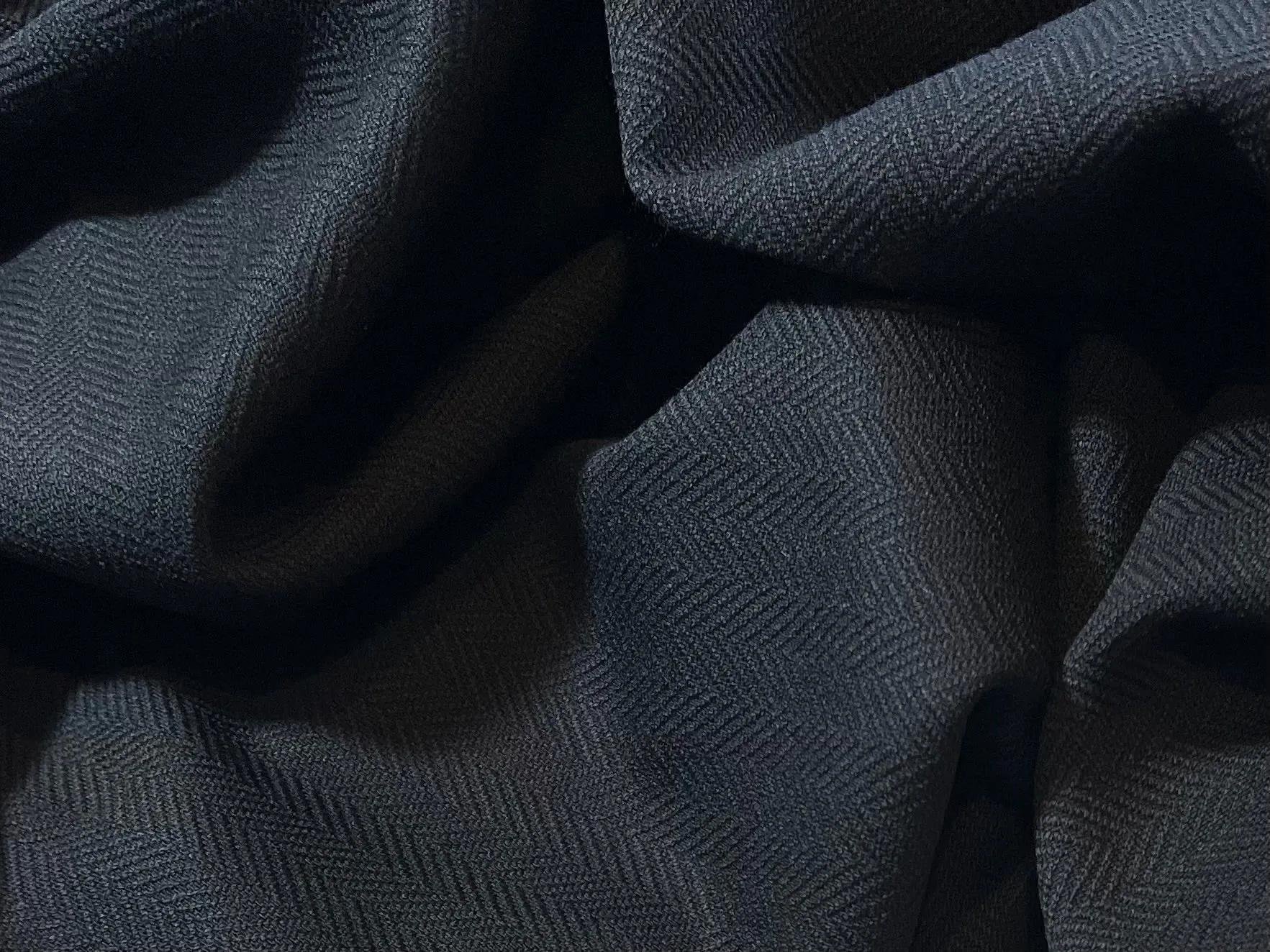 Black Lightweight 100% Wool Herringbone     1/4 Metre Price