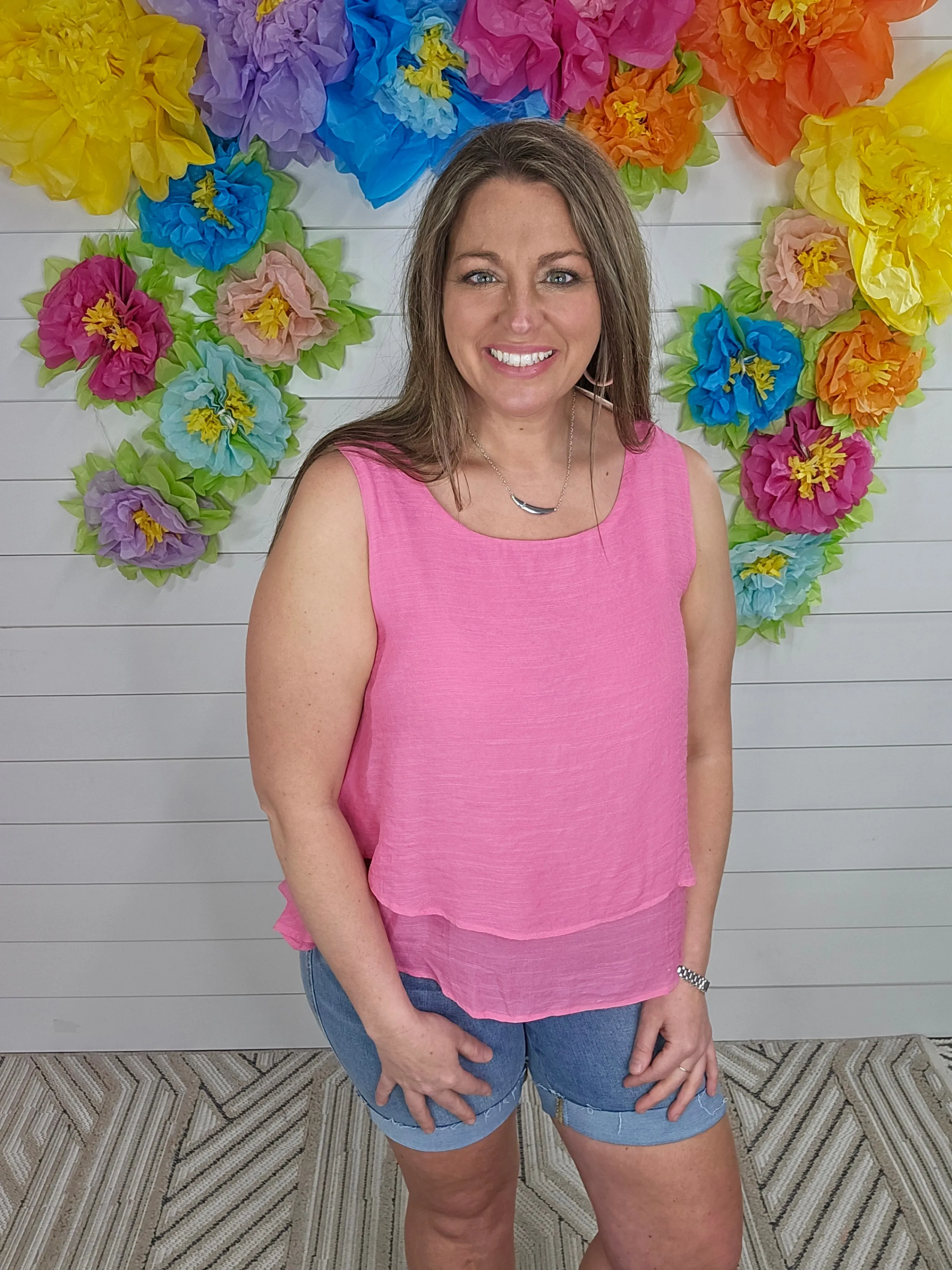 BUBBLE PINK FLOWY LAYERED TANK