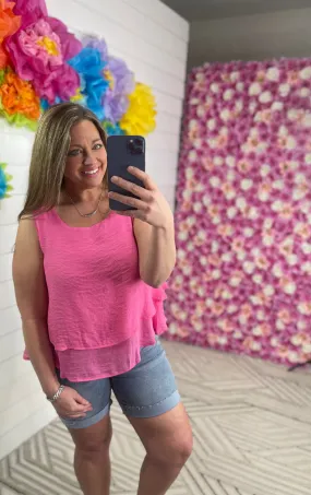BUBBLE PINK FLOWY LAYERED TANK