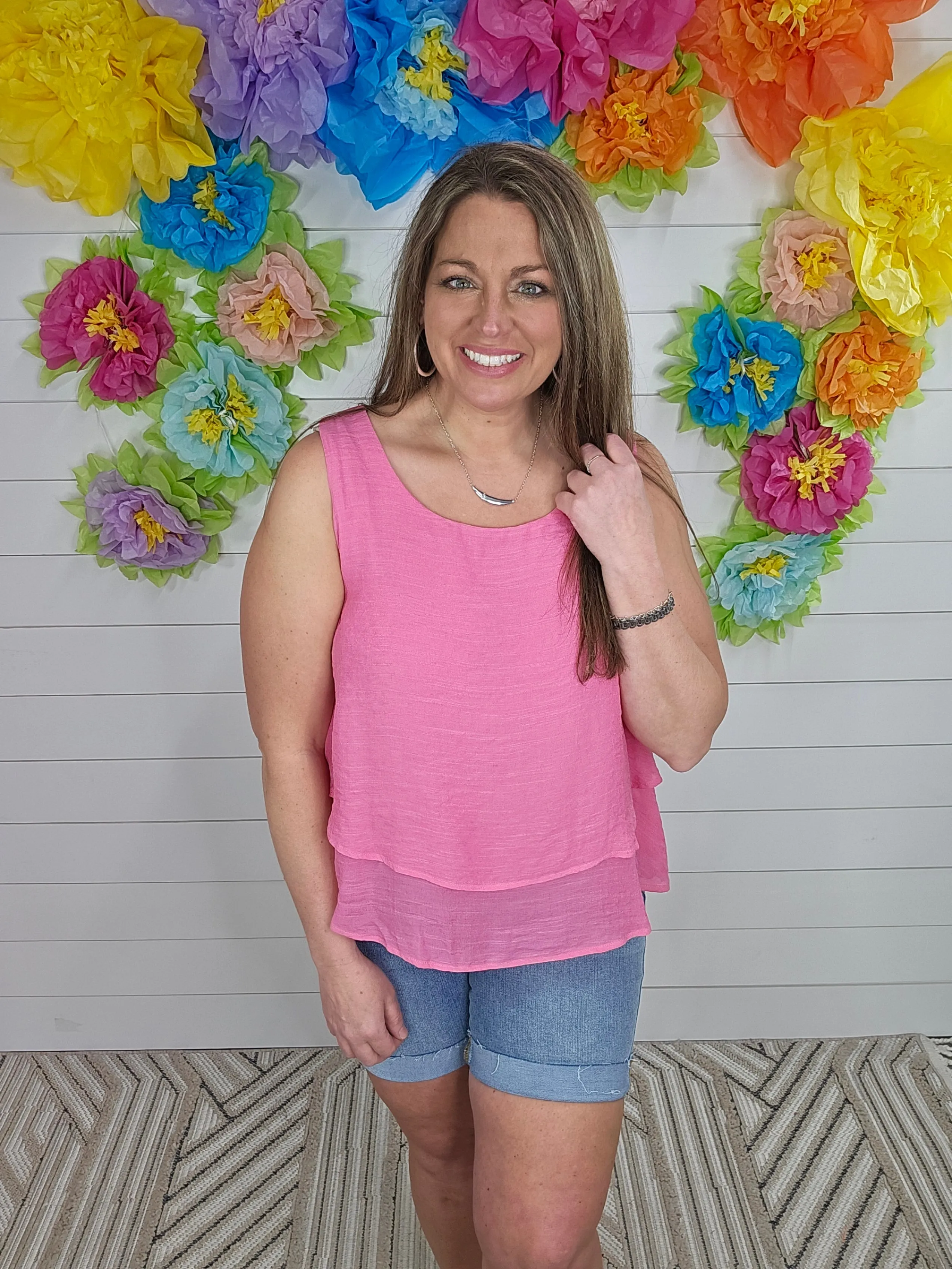 BUBBLE PINK FLOWY LAYERED TANK