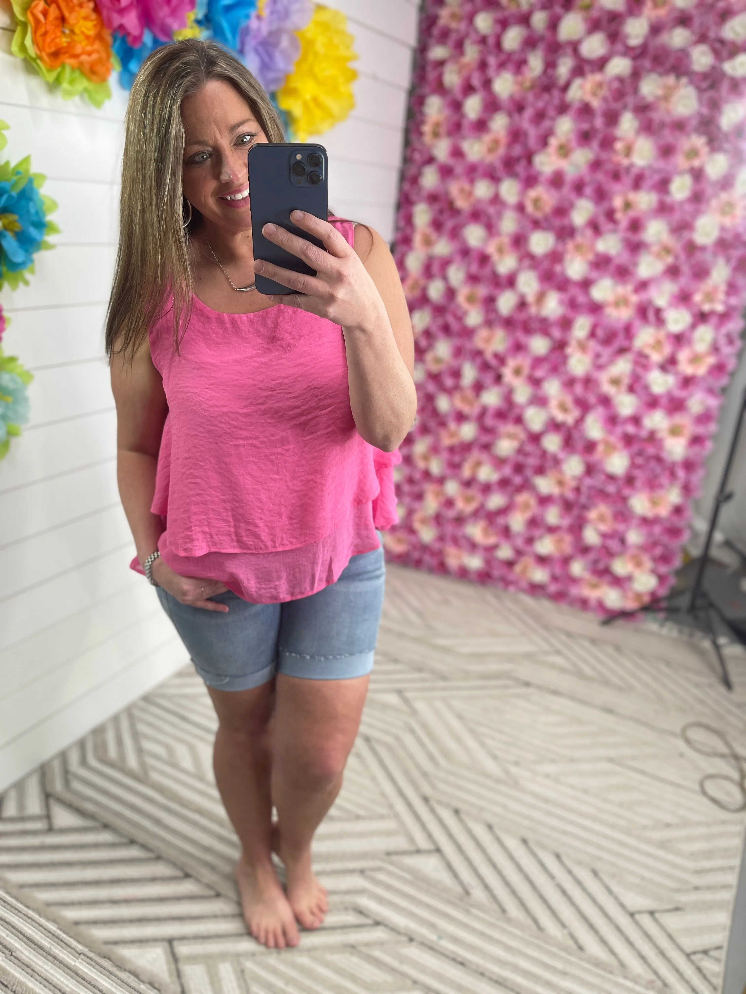 BUBBLE PINK FLOWY LAYERED TANK