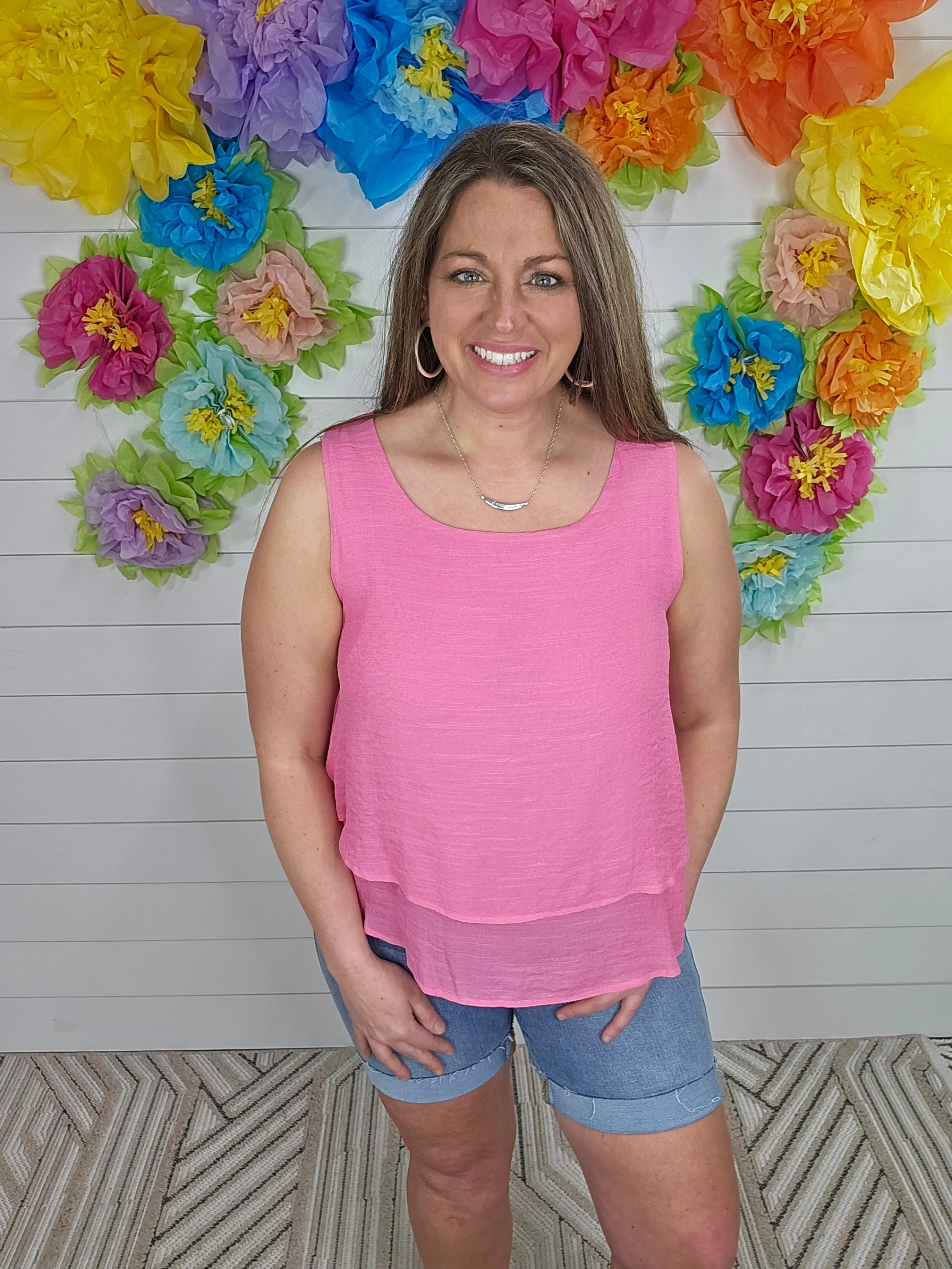 BUBBLE PINK FLOWY LAYERED TANK