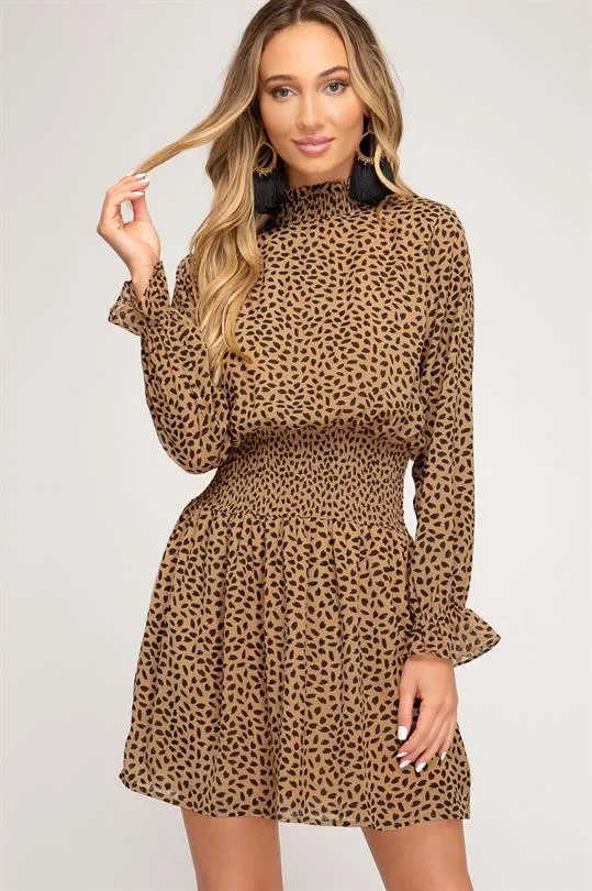 Camel Dot Smocked Dress