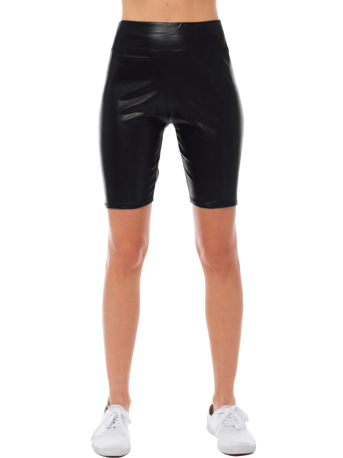 Comfortable Faux Leather Biker Shorts with Stretchy Elastic Band