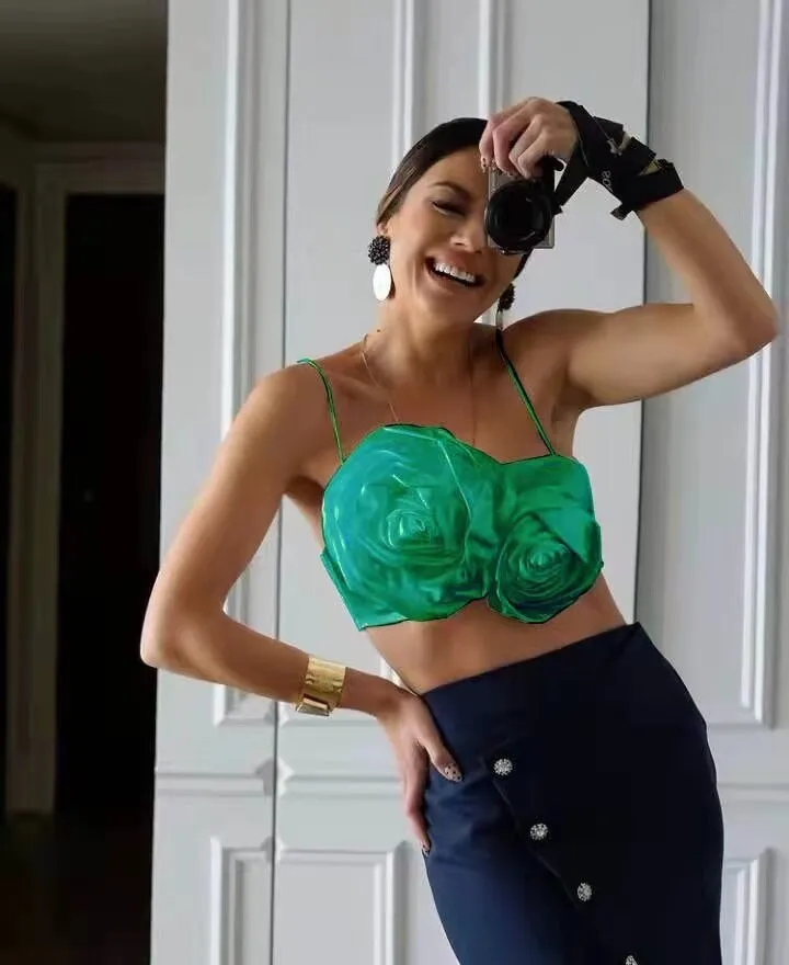 DressBetty - Spaghetti Strap Chic Camis Tank Lady Side Zipper Short Sling Crop Tops