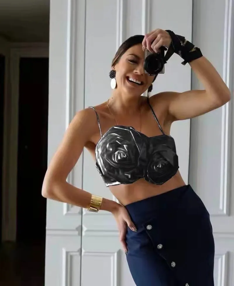 DressBetty - Spaghetti Strap Chic Camis Tank Lady Side Zipper Short Sling Crop Tops