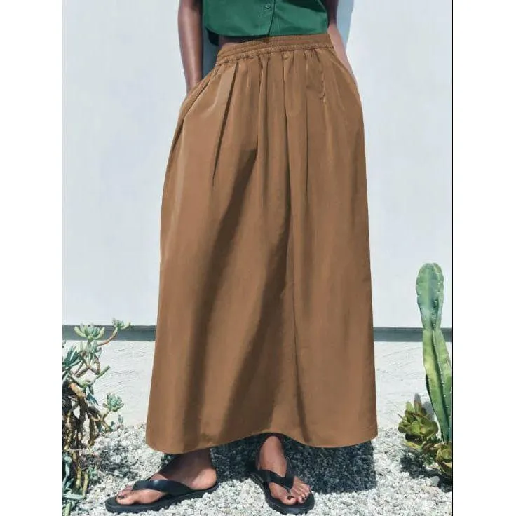 Elasticated Poplin Midi Skirt