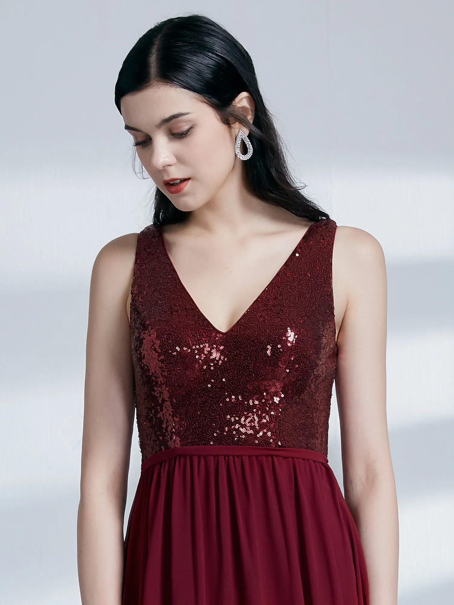 Ever-Pretty Women Fashion Sequins Chiffon Floor Length Vneck Evening Dresses EP07346