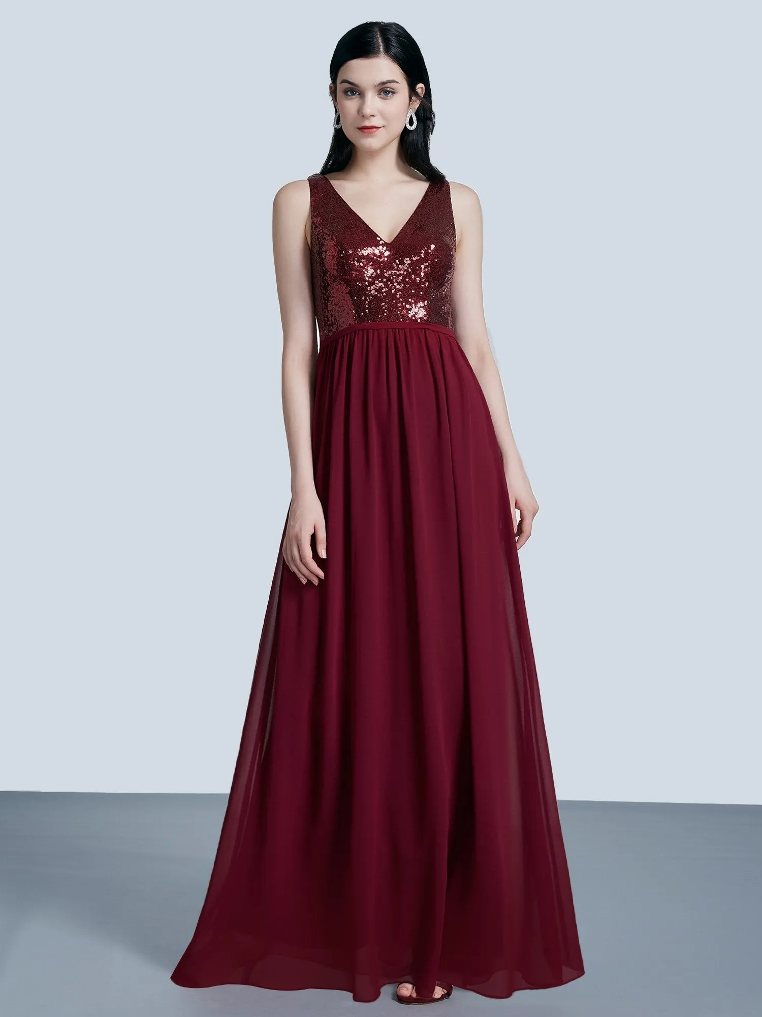 Ever-Pretty Women Fashion Sequins Chiffon Floor Length Vneck Evening Dresses EP07346