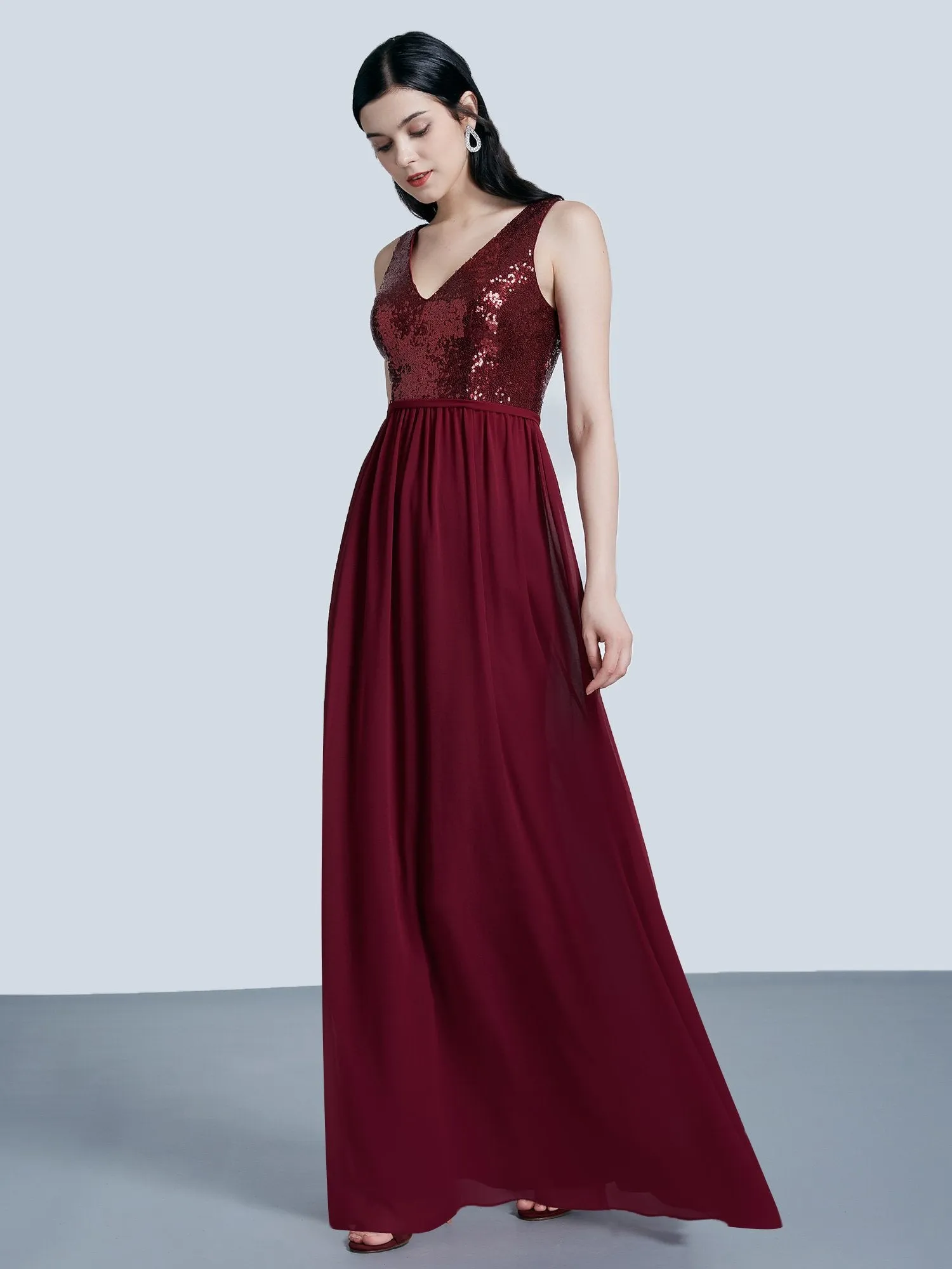 Ever-Pretty Women Fashion Sequins Chiffon Floor Length Vneck Evening Dresses EP07346