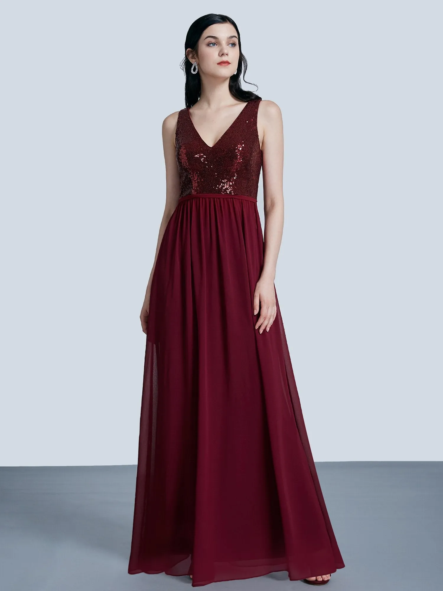 Ever-Pretty Women Fashion Sequins Chiffon Floor Length Vneck Evening Dresses EP07346