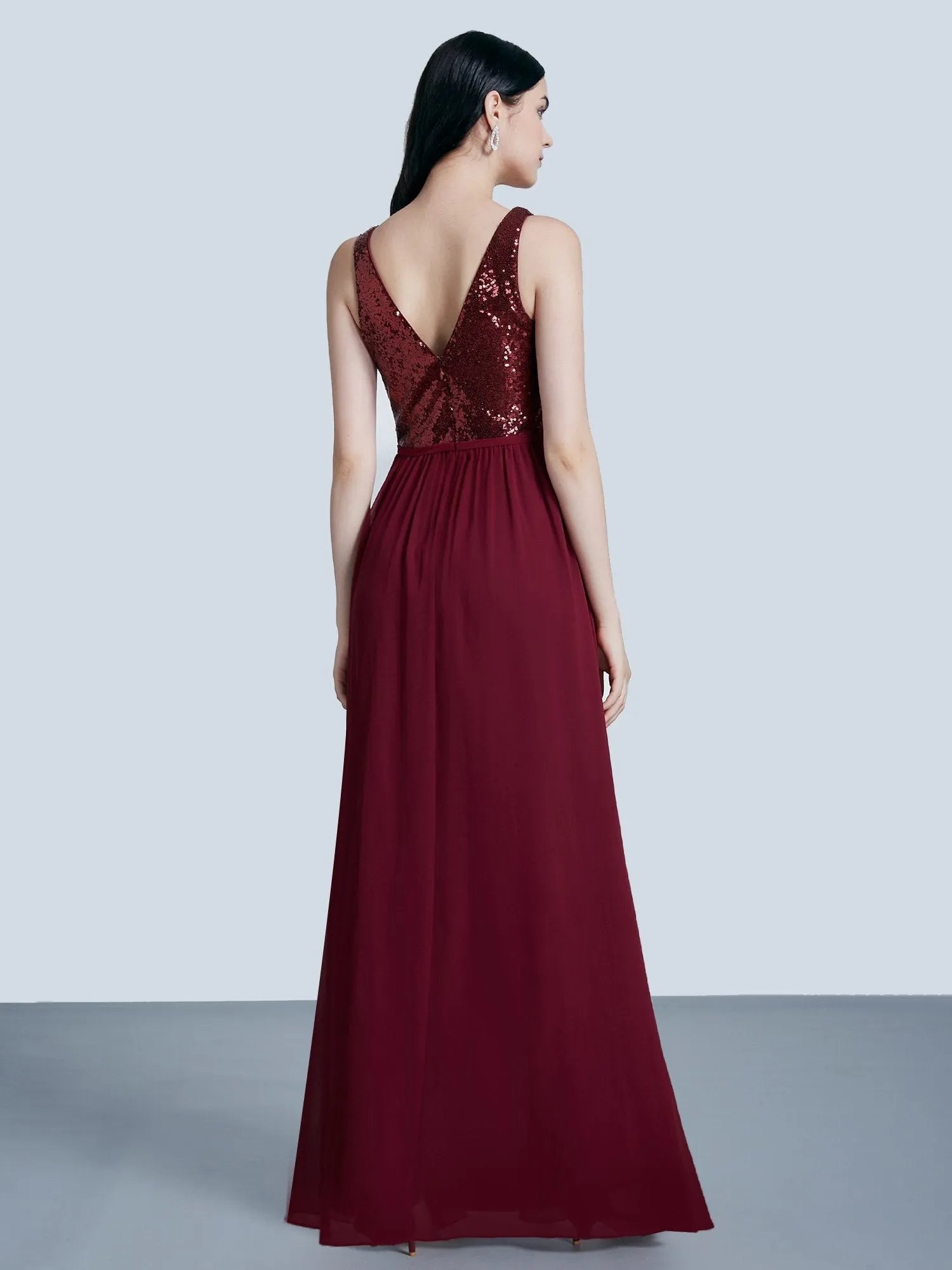 Ever-Pretty Women Fashion Sequins Chiffon Floor Length Vneck Evening Dresses EP07346