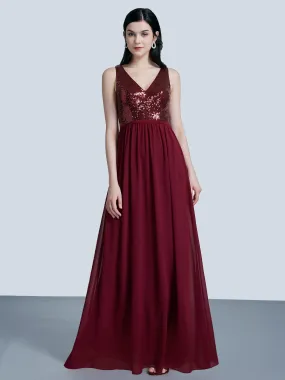 Ever-Pretty Women Fashion Sequins Chiffon Floor Length Vneck Evening Dresses EP07346