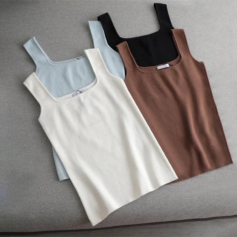 Flattering Basic Knitted Sleeveless Summer U-Neck Tank Tops