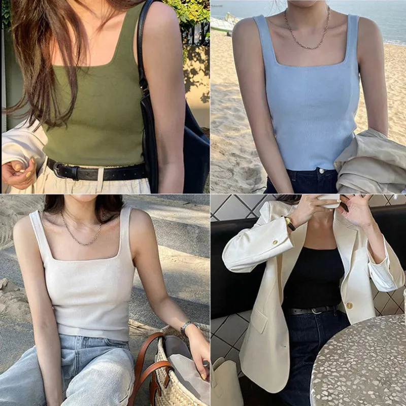 Flattering Basic Knitted Sleeveless Summer U-Neck Tank Tops