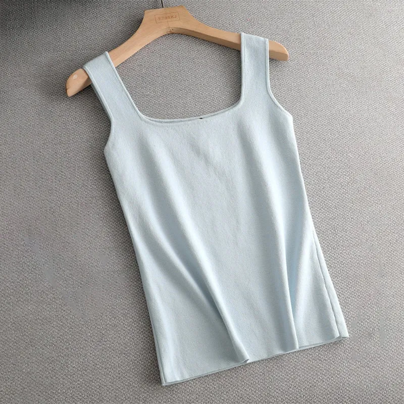 Flattering Basic Knitted Sleeveless Summer U-Neck Tank Tops
