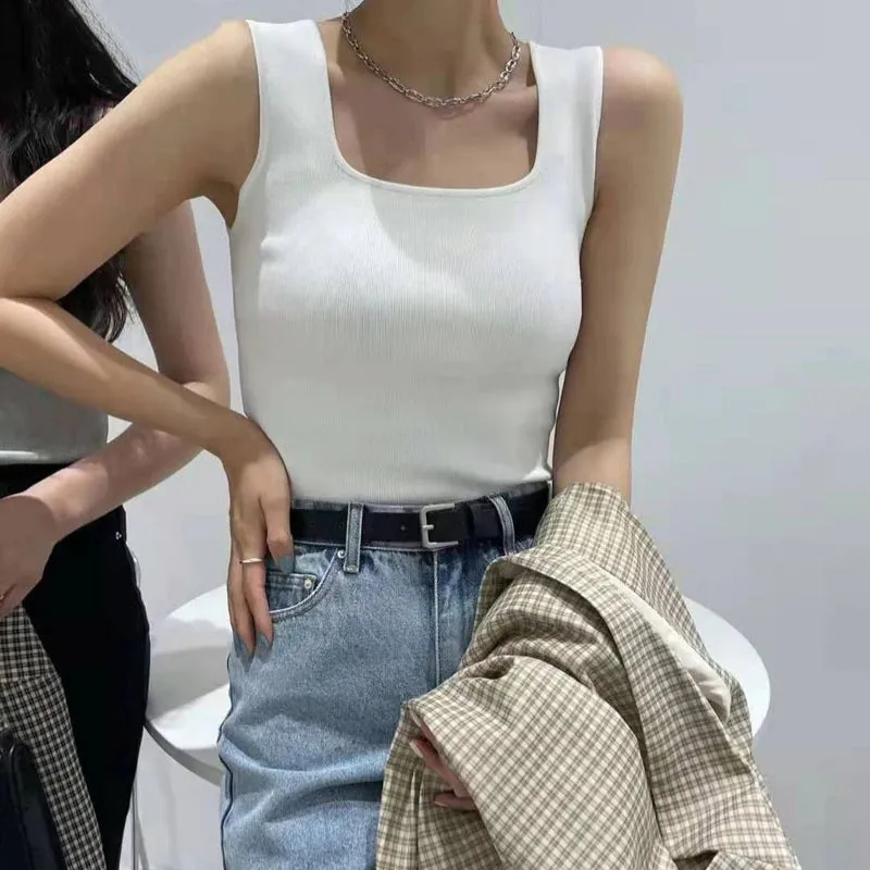 Flattering Basic Knitted Sleeveless Summer U-Neck Tank Tops