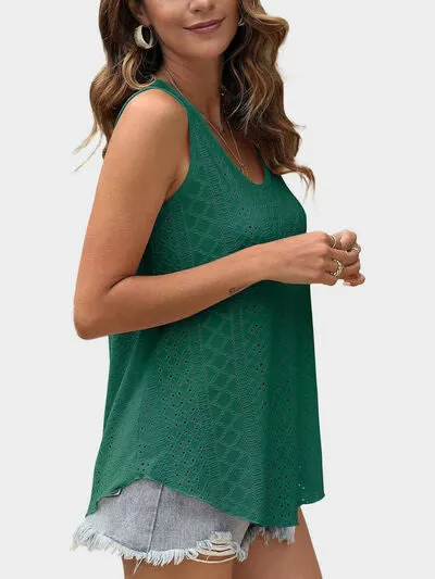 Florira Eyelet Round Neck Tank – Must-Have Sleeveless Top | Small-2XL | 7 Colors | Chic & Versatile