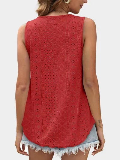 Florira Eyelet Round Neck Tank – Must-Have Sleeveless Top | Small-2XL | 7 Colors | Chic & Versatile
