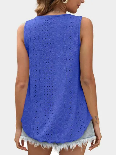 Florira Eyelet Round Neck Tank – Must-Have Sleeveless Top | Small-2XL | 7 Colors | Chic & Versatile