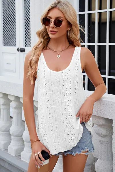 Florira Eyelet Round Neck Tank – Must-Have Sleeveless Top | Small-2XL | 7 Colors | Chic & Versatile