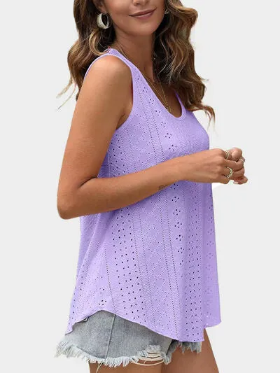 Florira Eyelet Round Neck Tank – Must-Have Sleeveless Top | Small-2XL | 7 Colors | Chic & Versatile
