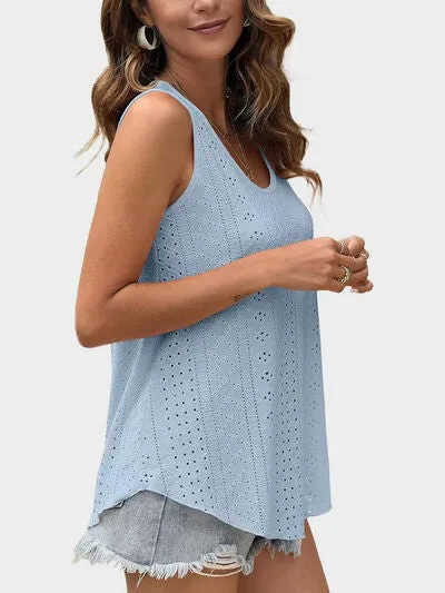 Florira Eyelet Round Neck Tank – Must-Have Sleeveless Top | Small-2XL | 7 Colors | Chic & Versatile
