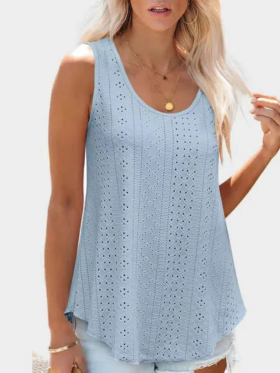 Florira Eyelet Round Neck Tank – Must-Have Sleeveless Top | Small-2XL | 7 Colors | Chic & Versatile