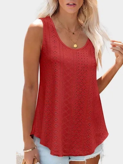 Florira Eyelet Round Neck Tank – Must-Have Sleeveless Top | Small-2XL | 7 Colors | Chic & Versatile