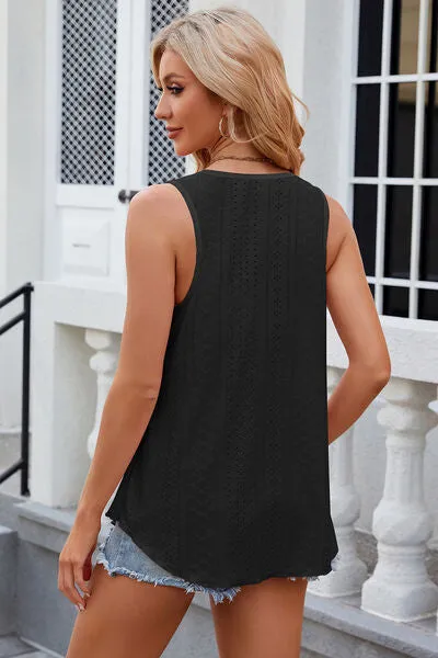 Florira Eyelet Round Neck Tank – Must-Have Sleeveless Top | Small-2XL | 7 Colors | Chic & Versatile