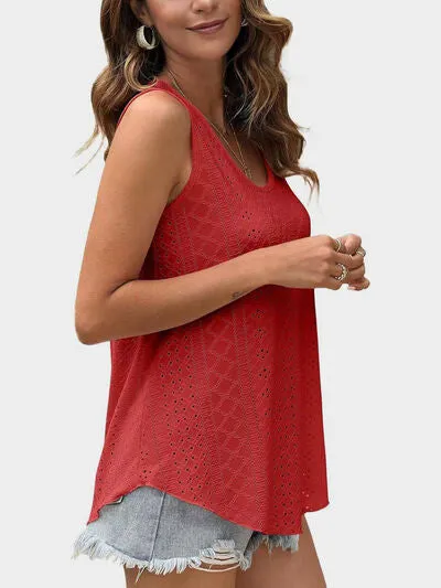 Florira Eyelet Round Neck Tank – Must-Have Sleeveless Top | Small-2XL | 7 Colors | Chic & Versatile