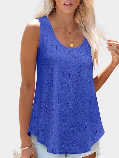 Florira Eyelet Round Neck Tank – Must-Have Sleeveless Top | Small-2XL | 7 Colors | Chic & Versatile