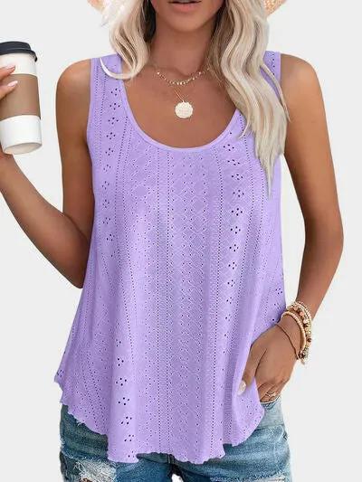 Florira Eyelet Round Neck Tank – Must-Have Sleeveless Top | Small-2XL | 7 Colors | Chic & Versatile