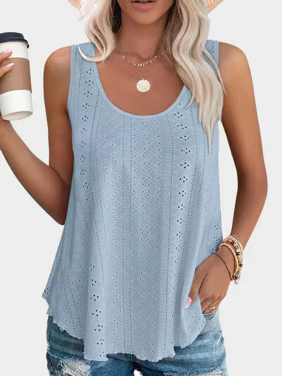 Florira Eyelet Round Neck Tank – Must-Have Sleeveless Top | Small-2XL | 7 Colors | Chic & Versatile