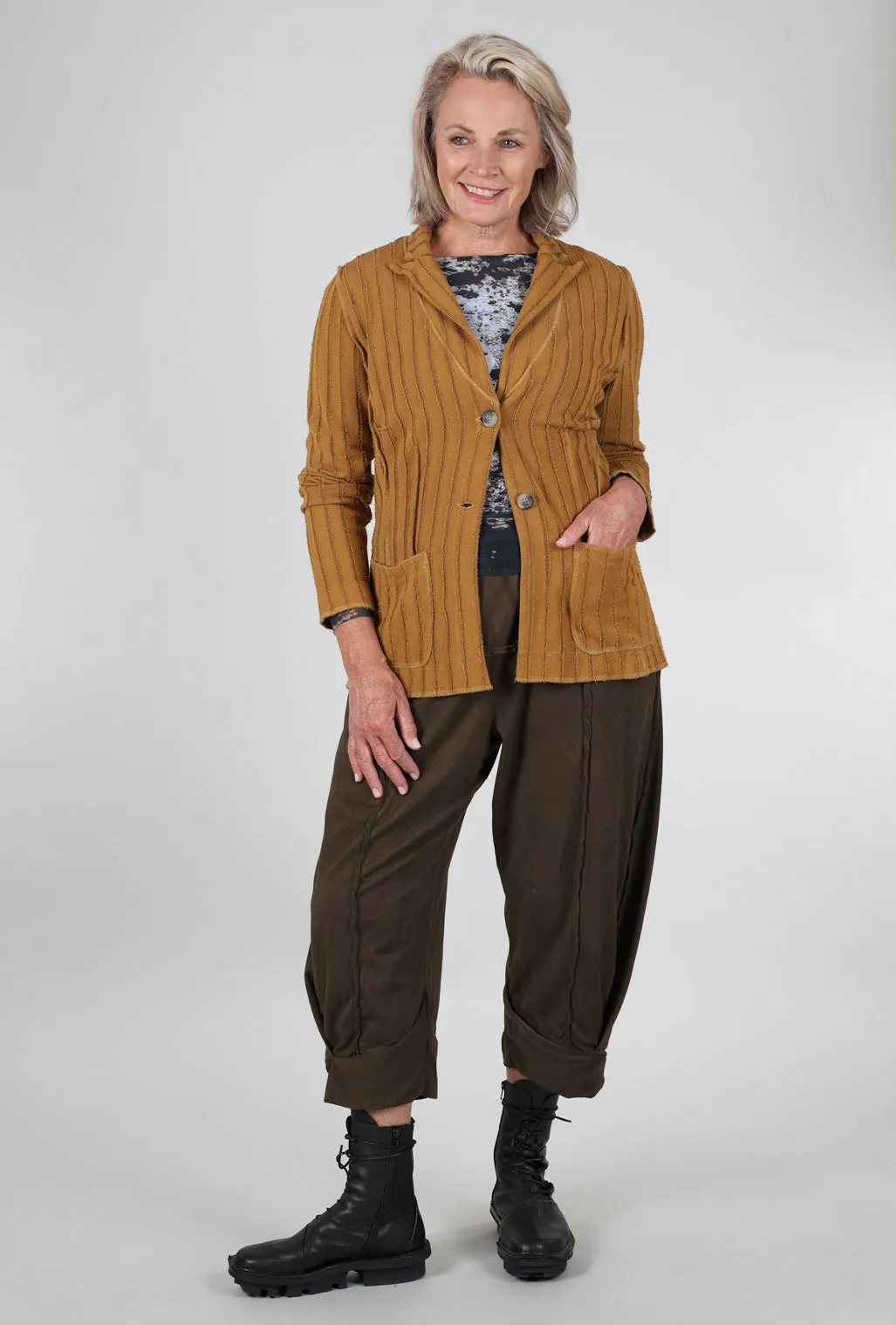 Frayed Stripe Fitted Blazer, Brass