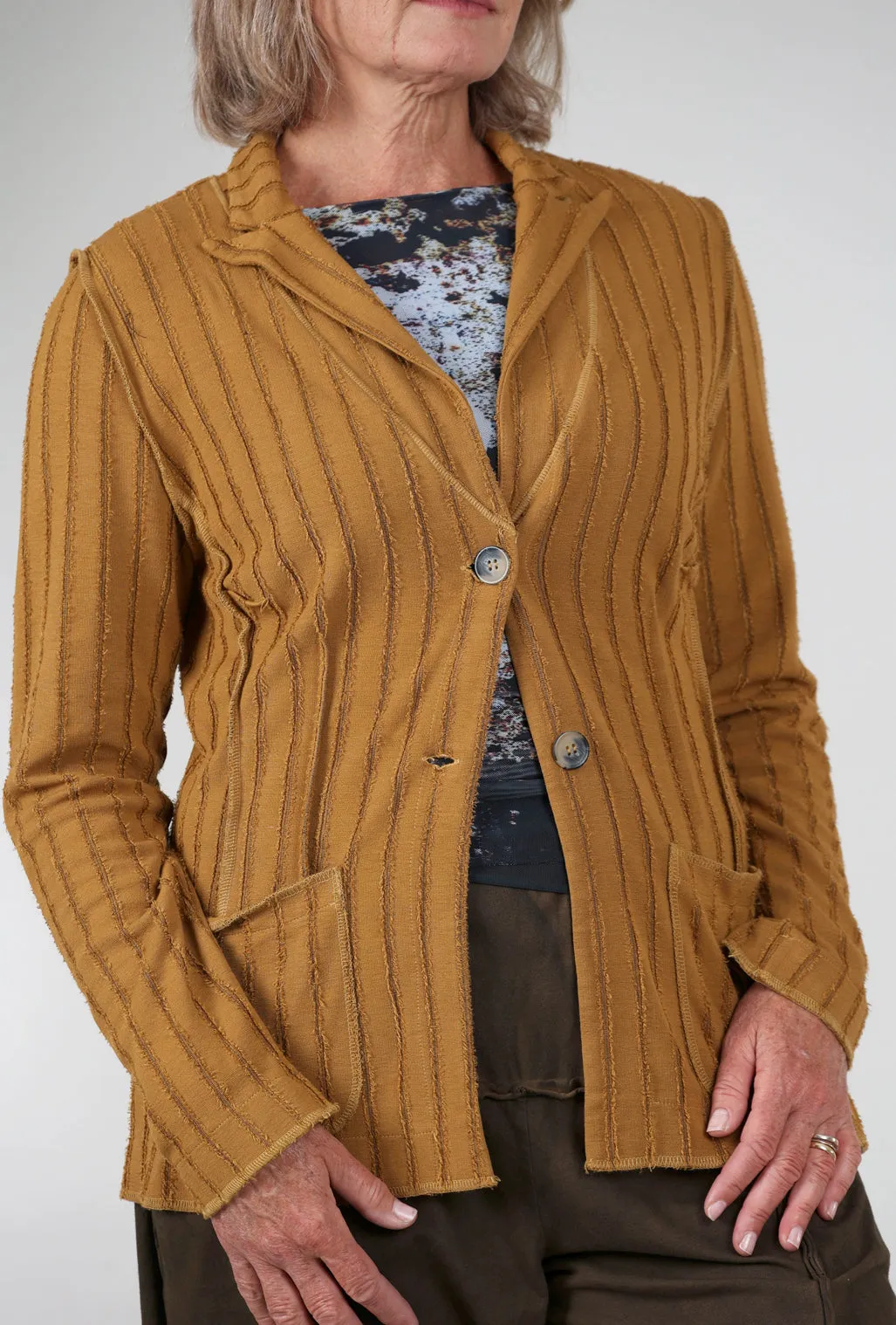Frayed Stripe Fitted Blazer, Brass