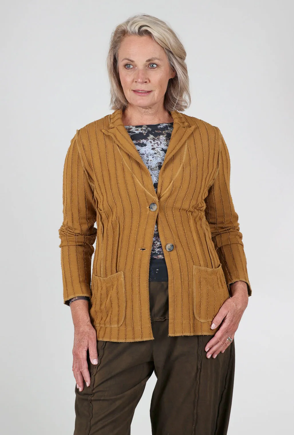 Frayed Stripe Fitted Blazer, Brass