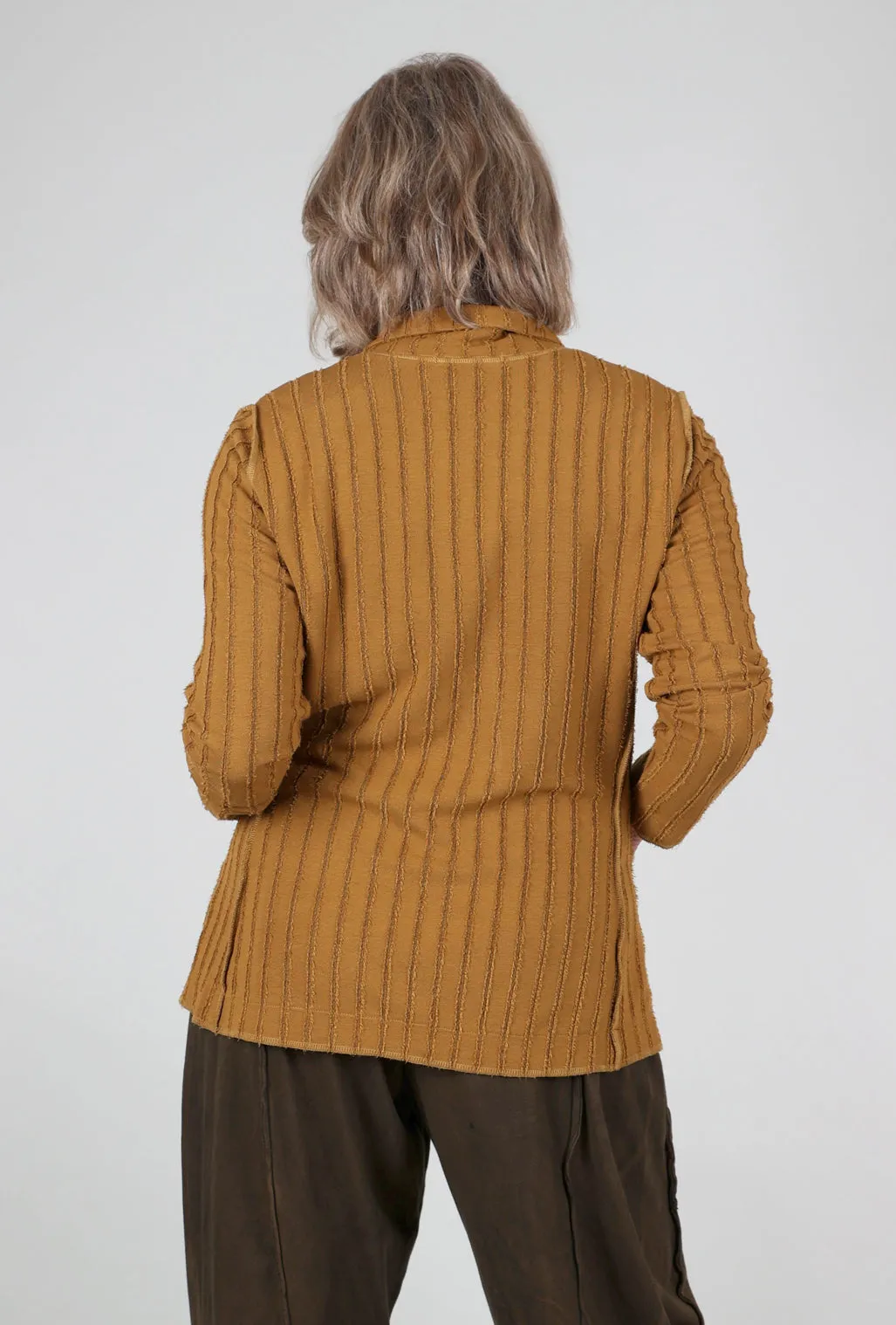 Frayed Stripe Fitted Blazer, Brass
