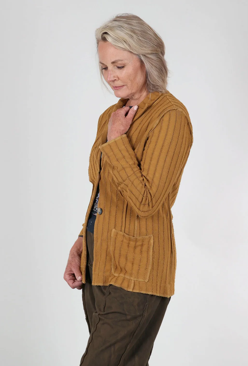 Frayed Stripe Fitted Blazer, Brass