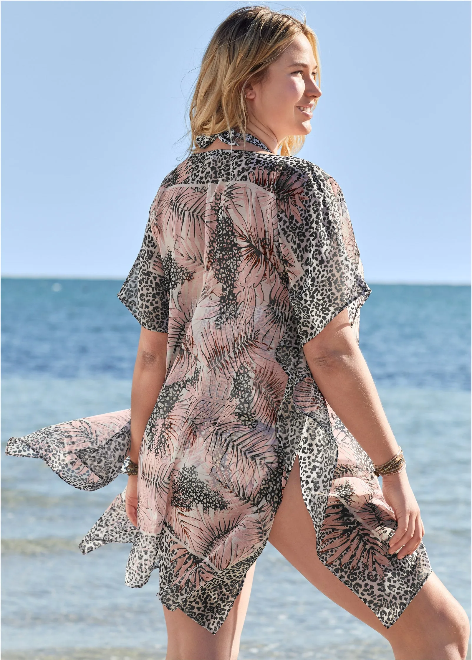 Front Tie Kimono Cover-Up - Wild Stripe Leopard
