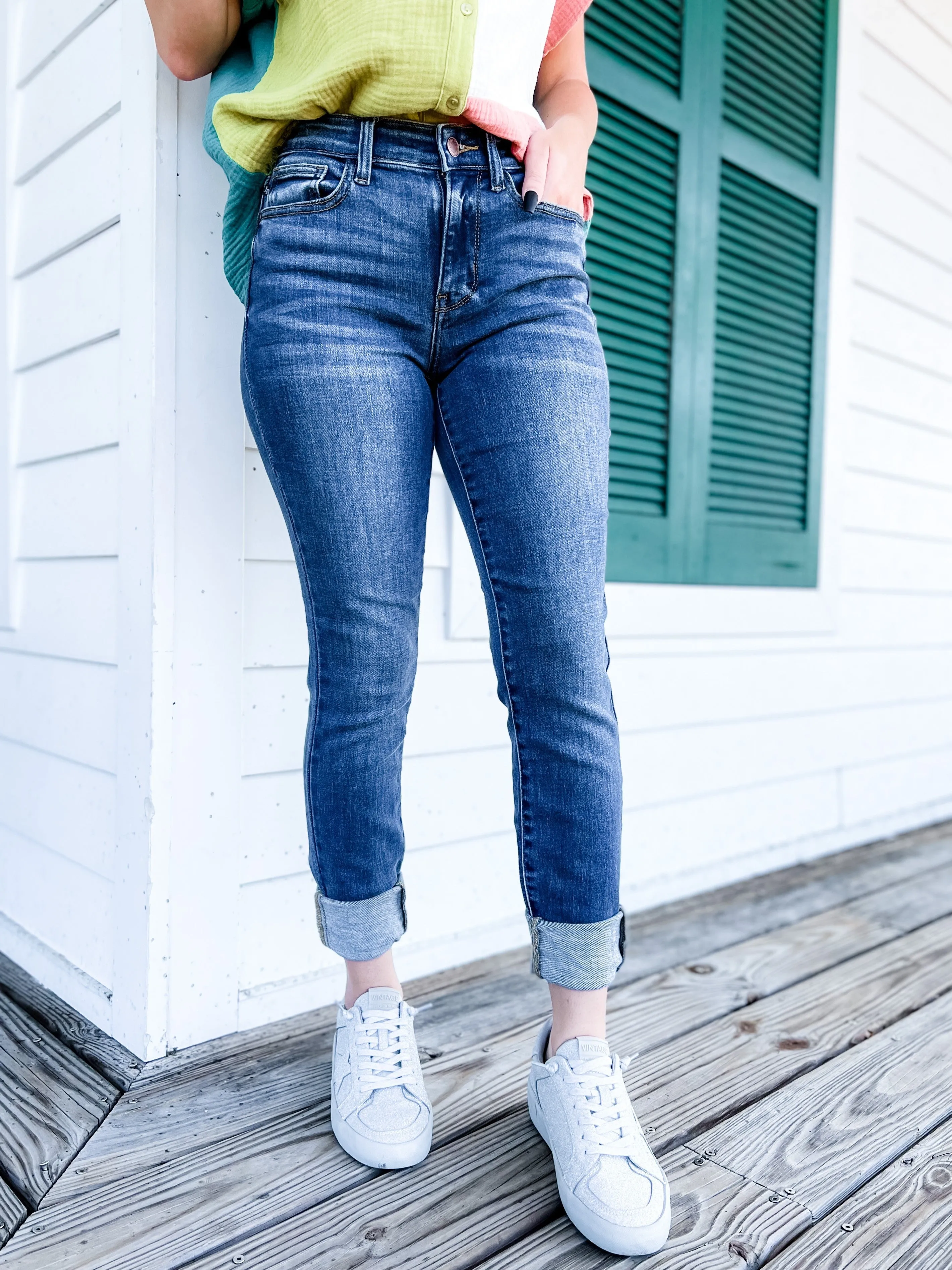 Judy Blue  8 Days A Week  Medium Wash Mid Rise Skinny jeans with Handsanding